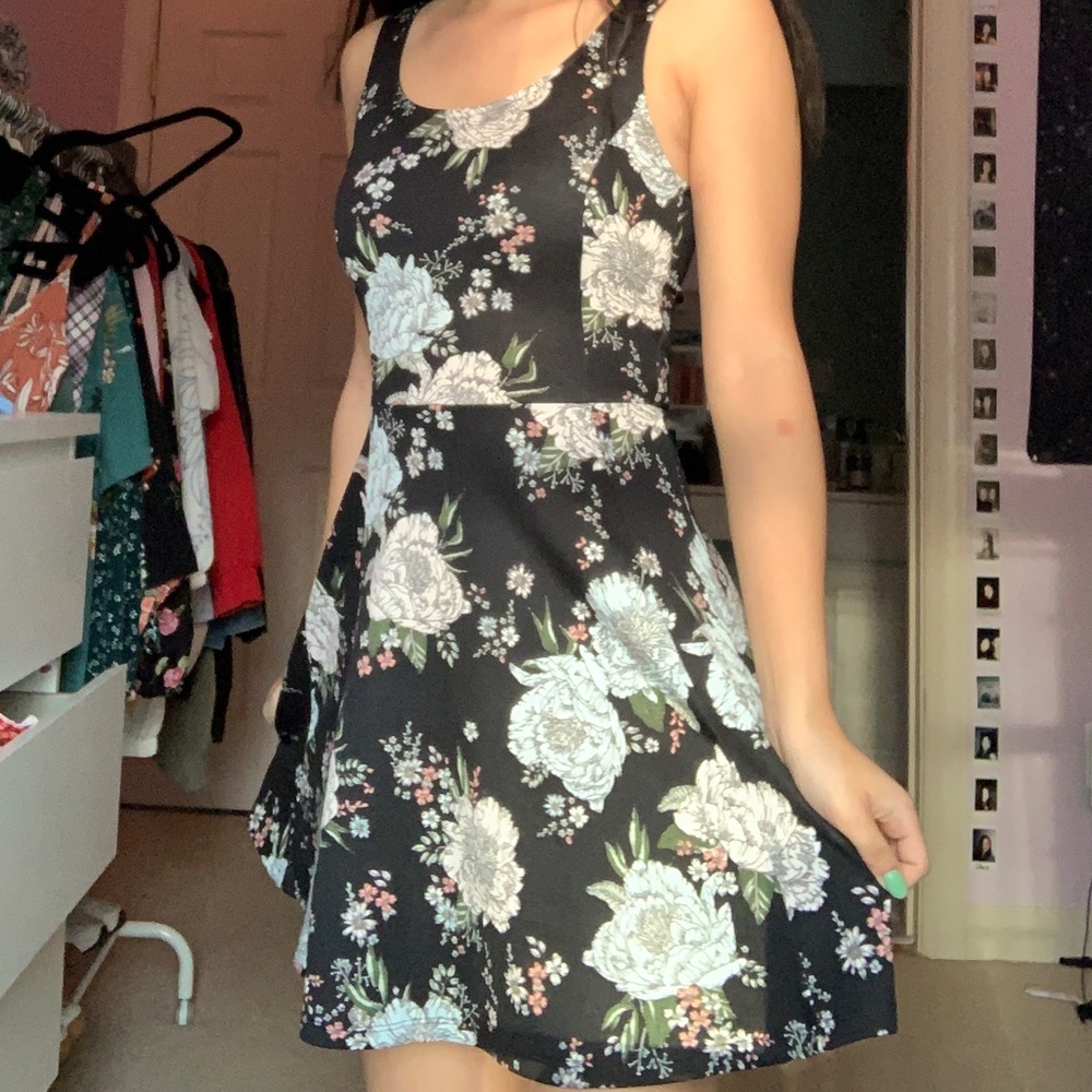 Black Floral A-Line Mini Dress